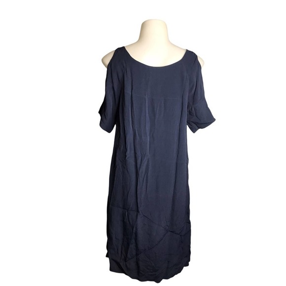 Maple | Navy Blue Shift Dress Cold Shoulder w/ Button Detail Short Sleeves - Picture 4 of 7